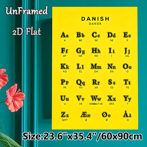 Danish Alphabet Painting Poster, Bold Typographic Danish Letter Chart Poster, Practical Language Learning Tool For Study Rooms And Language Classrooms_maomaolike.com