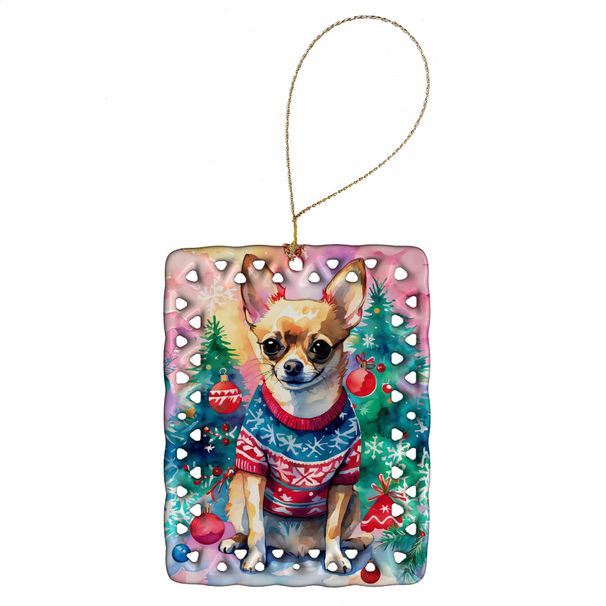 Chihuahua Christmas Porcelain Ornament Christmas Tree Hanging Decorations For Home Christmas Holiday, Rectangle, Gift, Multicolor_maomaolike.com