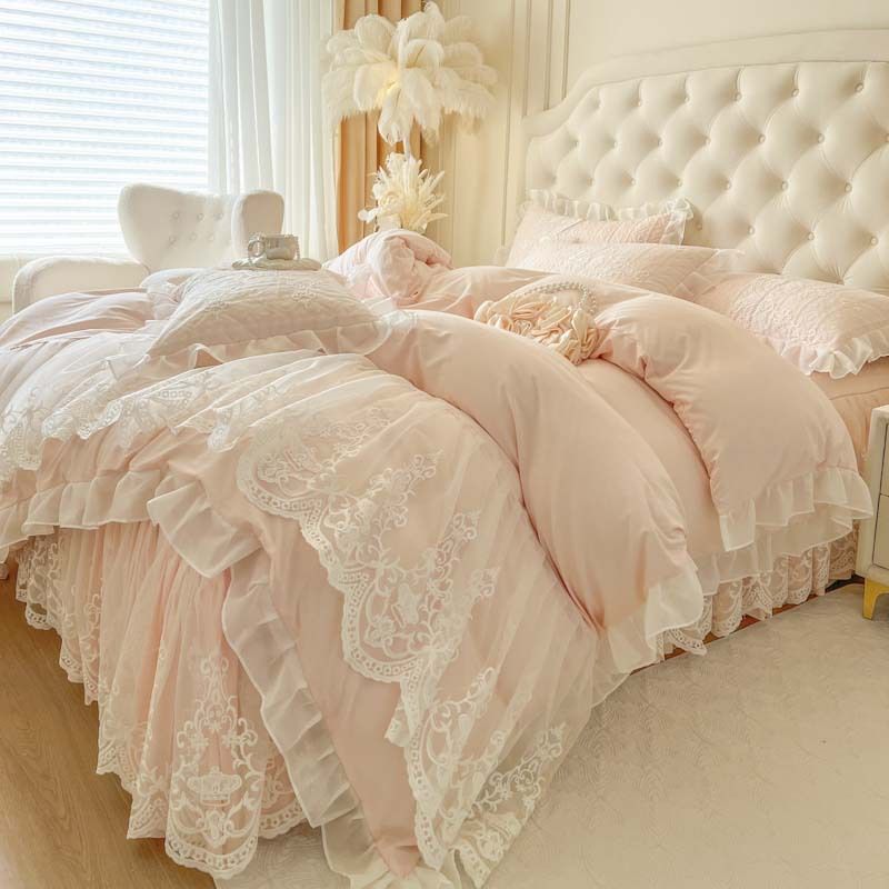 2025 New Style Wooden Cool Romantic Lace Bed Skirt Four-Piece Set - Mido_maomaolike.com