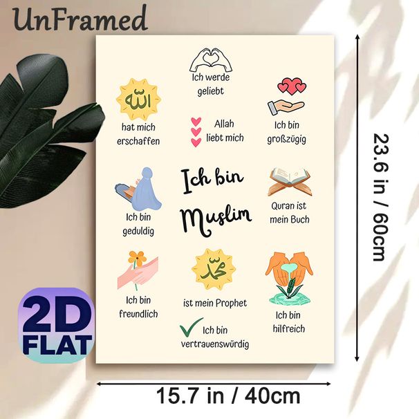 Muslim Affirmation Painting Poster, Warm Whimsical Illustrated German Positive Statements Poster, Cultivates Positive Self-perception, Ideal For Home_maomaolike.com
