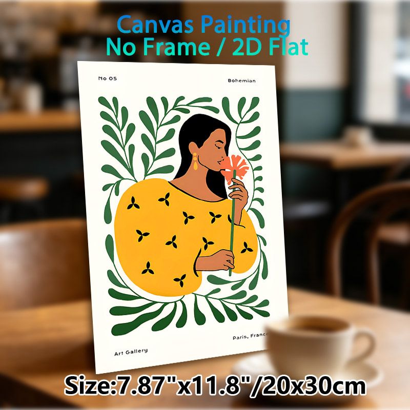Bohemian Woman With Flower Painting Poster, Vibrant Stylized Bohemian Art Poster, Adds Gentle Artistic Ambiance Suitable For Living Room, Bedroom_maomaolike.com