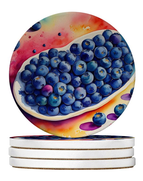 Colorful Blueberries Large Sandstone Coasters Pack Of 4 Absorbent Round Coasters Decor Gifts For Men Or Women, 4 In, Multicolor_maomaolike.com