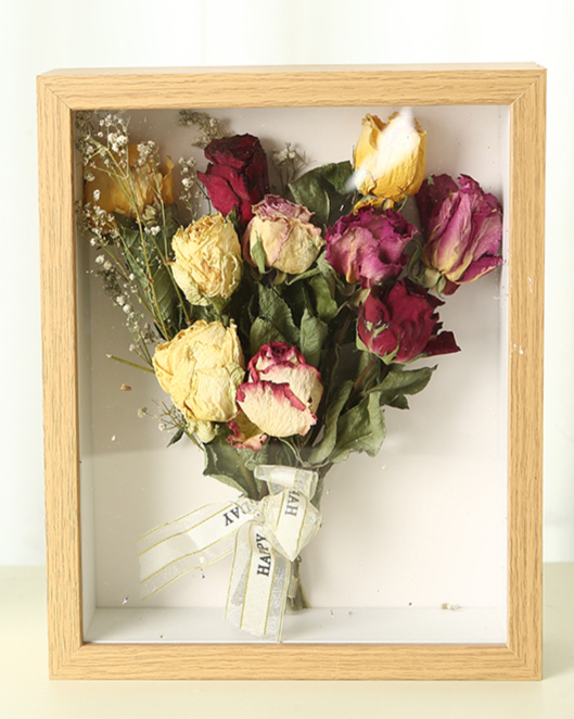 Qixi Valentine's Day Hollow Three-Dimensional Dried Flower Solid Wood Texture Empty Frame High-End Specimen Display_maomaolike.com