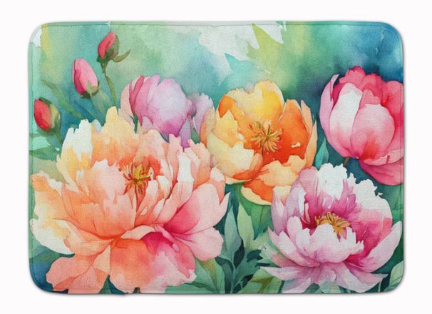 Indiana Peonies In Watercolor Memory Foam Kitchen Mat Machine Washable Anti-Fatigue Mat Cushion Comfort Bath Mat Or Kitchen Rug_maomaolike.com