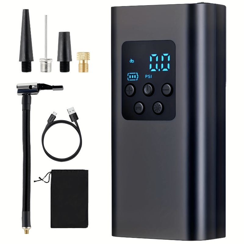 150PSI Cordless Air Compressor - Digital Display Tire Inflator For Cars, Bikes & Sports Gear With USB-C Charging & 5 Nozzles_maomaolike.com
