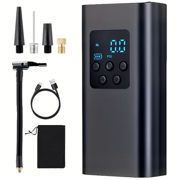 150PSI Cordless Air Compressor - Digital Display Tire Inflator For Cars, Bikes & Sports Gear With USB-C Charging & 5 Nozzles_maomaolike.com