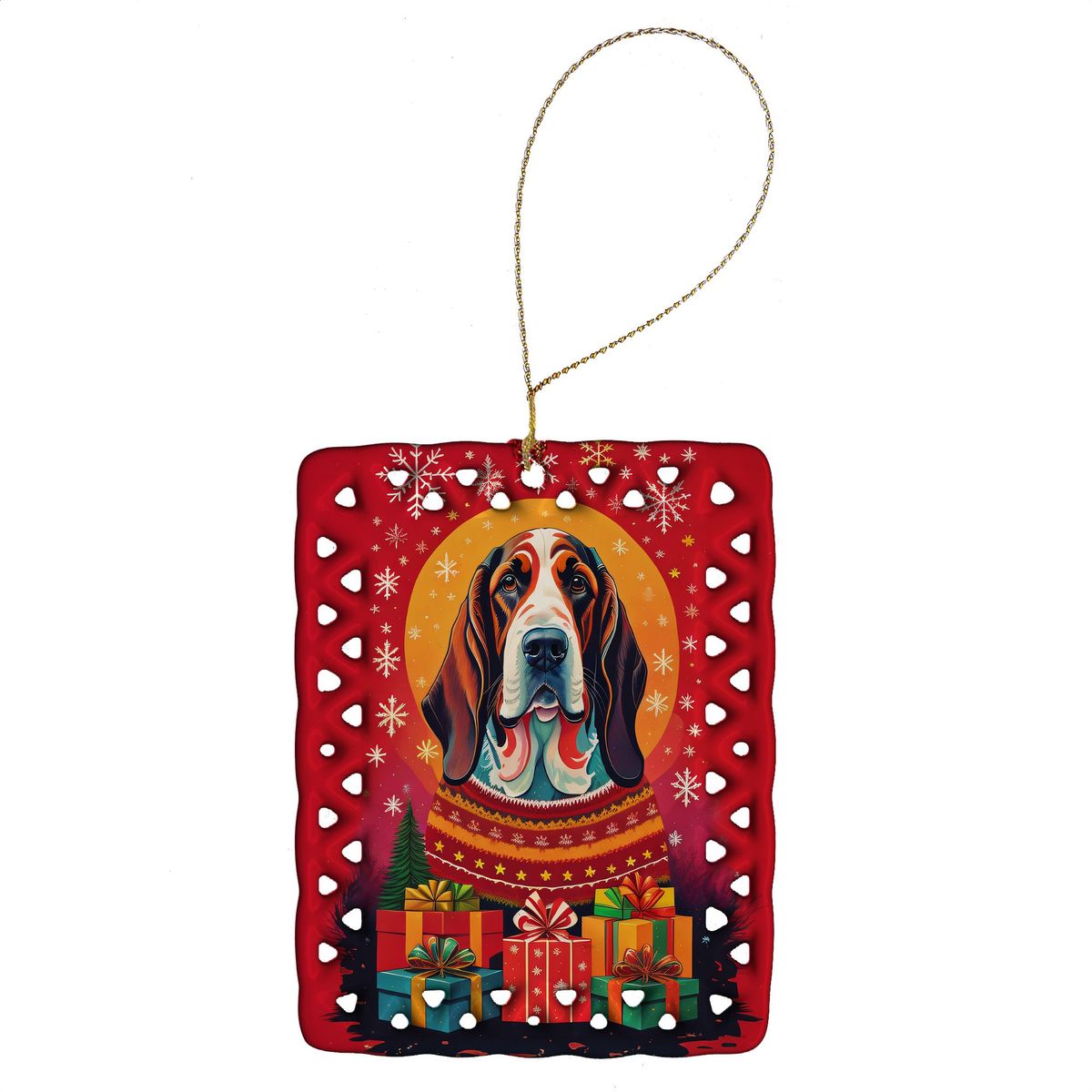 Basset Hound Holiday Christmas Porcelain Ornament Christmas Tree Hanging Decorations For Home Christmas Holiday, Rectangle, Gift, Multicolor_maomaolike.com