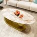 Modern Oval Coffee Table For Living Room, Marble Pattern Sintered Stone Coffee Tabletop With Gold Stainless Steel Base In 47.2"_maomaolike.com