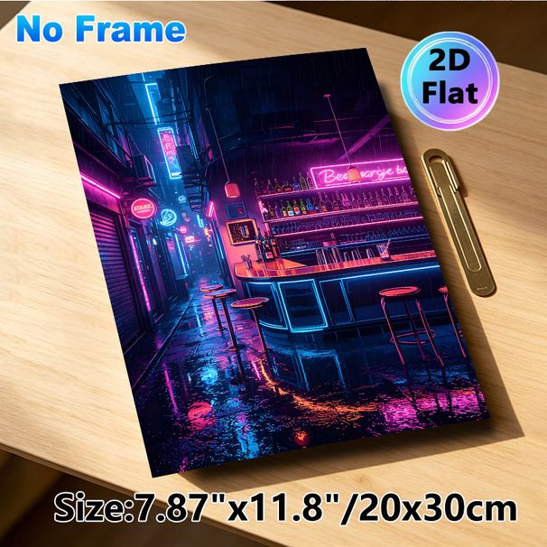 Cyberpunk Alley Bar Painting Poster, Vibrant Neon-lit Cyberpunk Rainy Alley Bar Scene Poster, Atmospheric Immersive Decor For Home Bar, Lounge, Game_maomaolike.com
