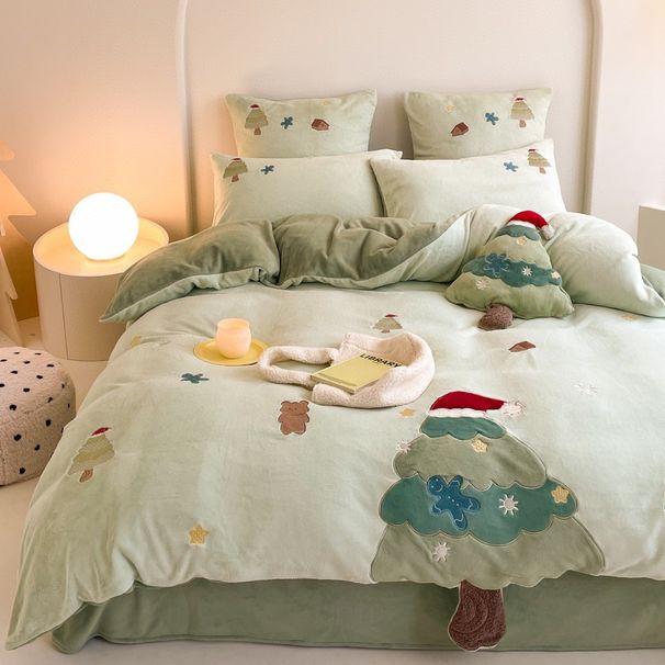 1 Non-Static Winter Warm Milk Instant Warmth High-End Cartoon Full Matte Baby Velvet Four-Piece Set For Children_maomaolike.com