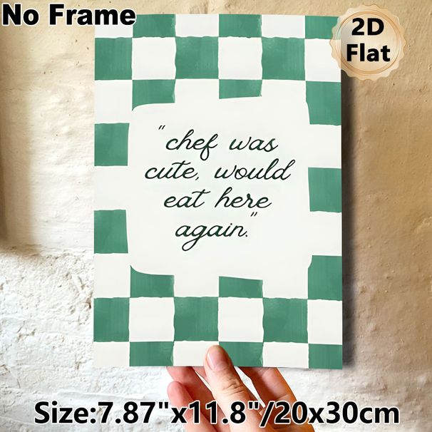 Kitchen Humor Quote Painting Poster, Vintage Green Checkered Handwritten Style Poster, Playful Dining-themed Quote Adds Lighthearted Vibe For Kitchen_maomaolike.com