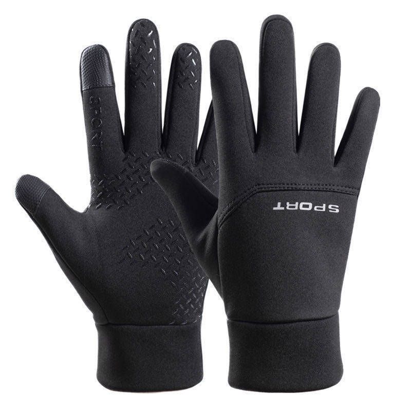 Men's gloves winter warm plus velvet outdoor sports two finger cycling waterproof non slip touch screen driving fishing gloves_maomaolike.com