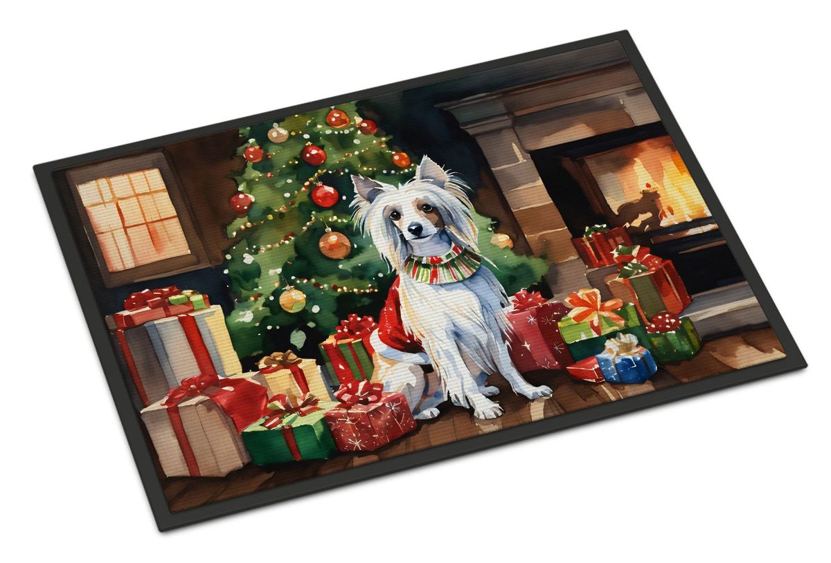 Chinese Crested Cozy Christmas Doormat Front Door Mat Indoor Outdoor Rugs For Entryway, Non Slip Washable Low Pile, 24H X 36W_maomaolike.com