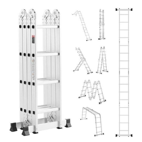 Multi-Purpose Folding Ladder 7-in-1 4 Step 15.5ft Reach Height For Work_maomaolike.com