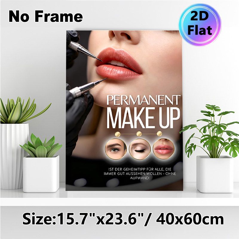 Permanent Makeup Painting Poster, Realistic Professional Cosmetic Procedure Scene Poster, Clear Display Of Lip, Brow & Eye Permanent Makeup Services_maomaolike.com
