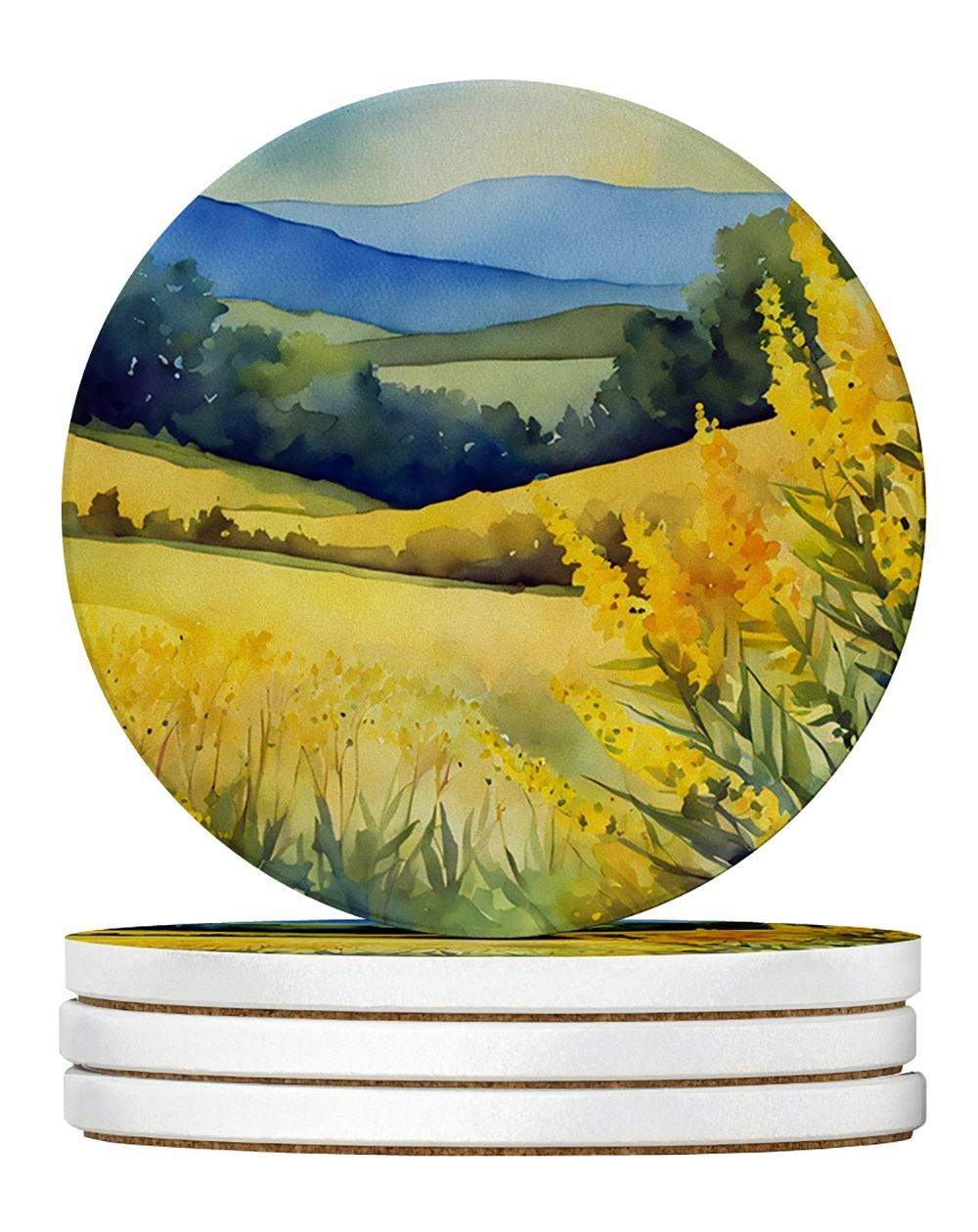 Kentucky Goldenrod In Watercolor Large Sandstone Coasters Pack Of 4 Absorbent Round Coasters Decor Gifts For Men Or Women, 4 In, Multicolor_maomaolike.com