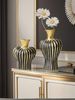 Striped Color Block Ceramic Vase For Elegant Floral Arrangements, Ideal For Entryway, Living Room & Balcony Decor, Versatile Home Accent_maomaolike.com