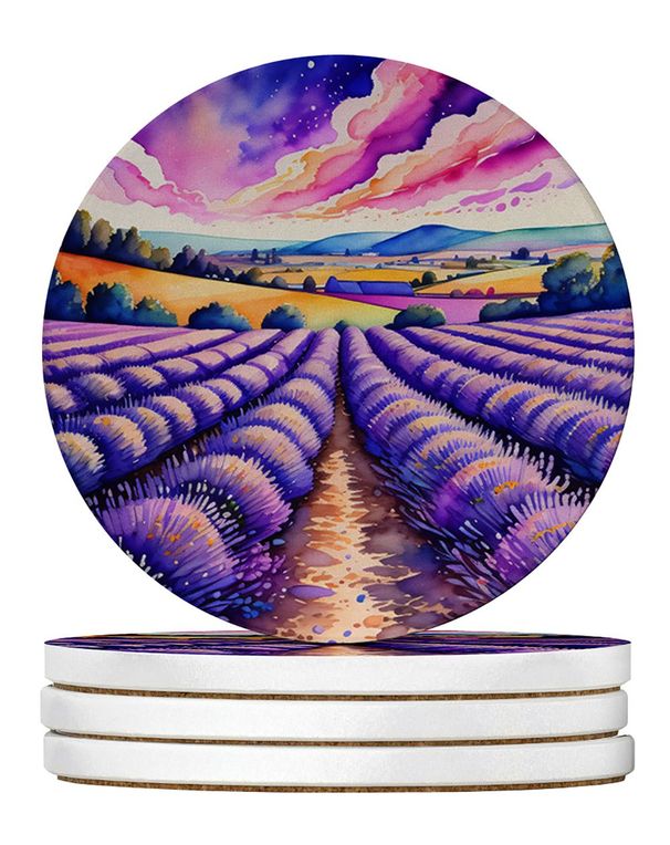 Colorful English Lavender Large Sandstone Coasters Pack Of 4 Absorbent Round Coasters Decor Gifts For Men Or Women, 4 In, Multicolor_maomaolike.com