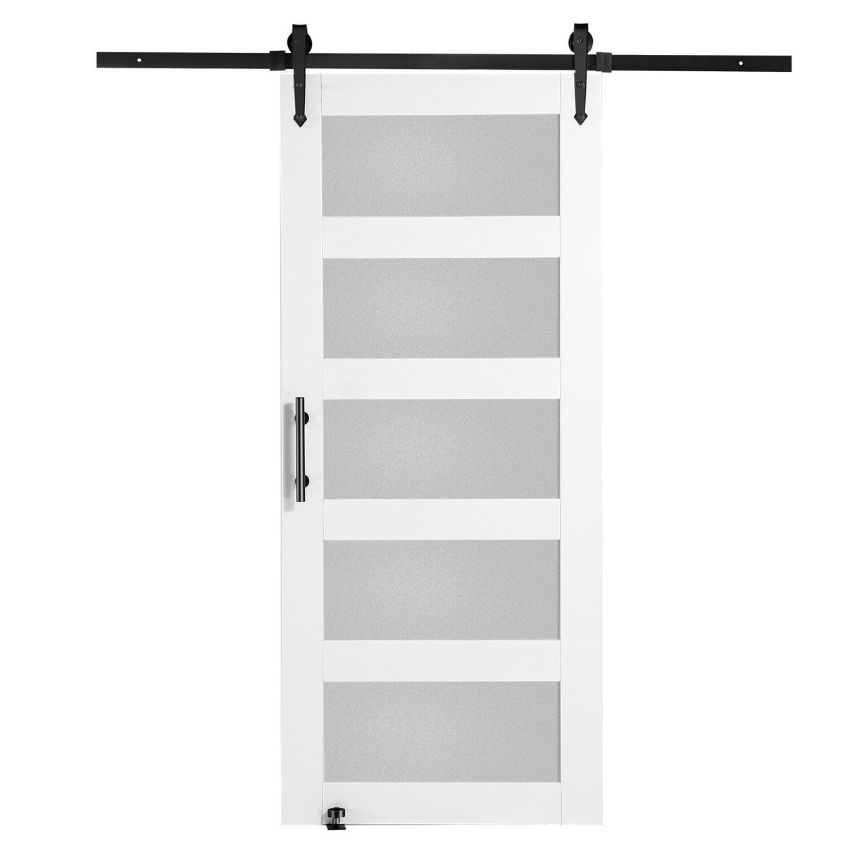 VEVOR Barn Door And Hardware Kit, 36" X 84" Wood And Glass Sliding Barn Door, Smoothly And Quietly, Barn Door Kit With 8-in-1 Floor Guide And Door Handle, Spruce Wood Slab And Frosted Glass_maomaolike.com