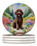 Labradoodle Spring Path Large Sandstone Coasters Pack Of 4 Absorbent Round Coasters Decor Gifts For Men Or Women, 4 In, Multicolor_maomaolike.com