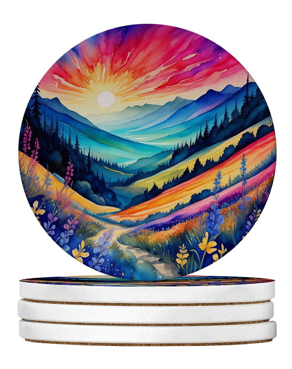 Colorful Annual Larkspur Large Sandstone Coasters Pack Of 4 Absorbent Round Coasters Decor Gifts For Men Or Women, 4 In, Multicolor_maomaolike.com