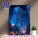 Roppongi Tokyo Night Cityscape Painting Poster, Vibrant Anime-style Glowing Skyscraper Night View Poster, Captivating Urban Night Scenery Ideal For_maomaolike.com