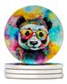Hippie Animal Panda Large Sandstone Coasters Pack Of 4 Absorbent Round Coasters Decor Gifts For Men Or Women, 4 In, Multicolor_maomaolike.com
