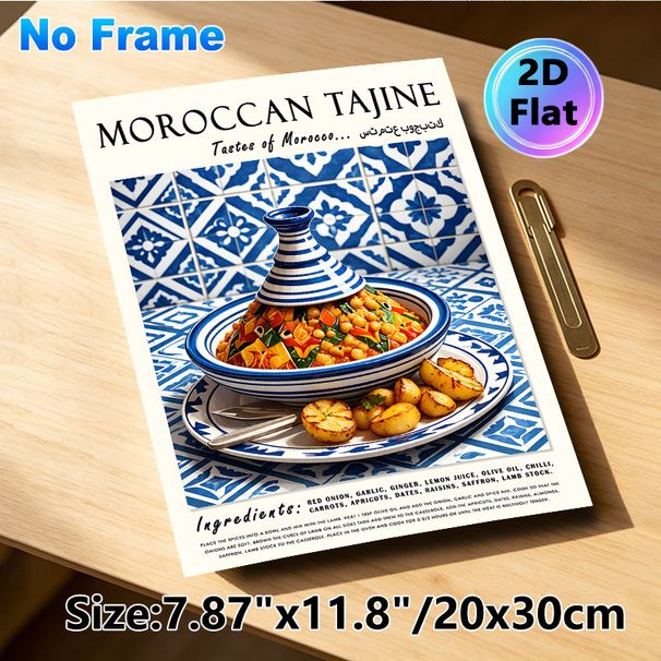 Moroccan Tajine Painting Poster, Vibrant Traditional Moroccan Cuisine Scene Poster, Features Authentic Recipe Details, Ideal For Kitchen And Dining_maomaolike.com