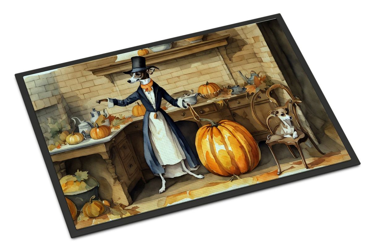 Italian Greyhound Fall Kitchen Pumpkins Doormat Front Door Mat Indoor Outdoor Rugs For Entryway, Non Slip Washable Low Pile, 24H X 36W_maomaolike.com