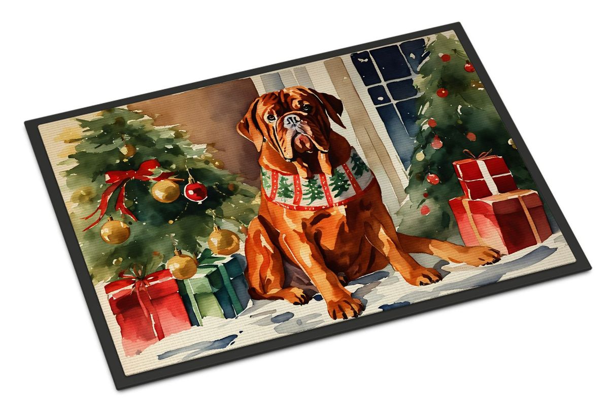 Dogue De Bordeaux Cozy Christmas Doormat Front Door Mat Indoor Outdoor Rugs For Entryway, Non Slip Washable Low Pile, 24H X 36W_maomaolike.com
