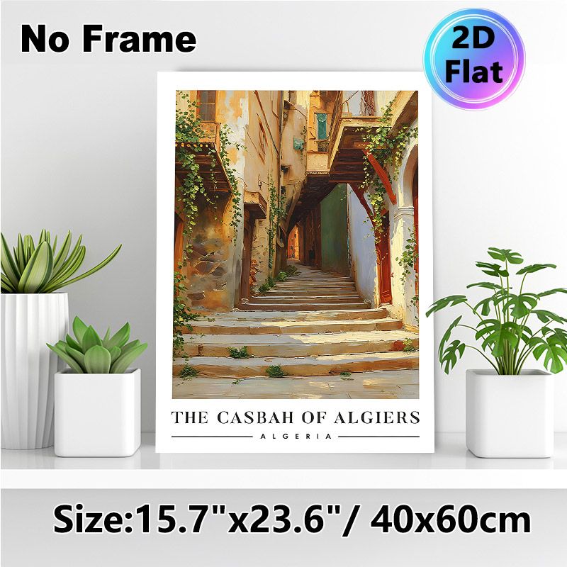 Casbah Of Algiers Alley Painting Poster, Warm-toned Impressionist Sunlit Old Alley With Ivy-clad Buildings Poster, Brings Nostalgic Charm Ideal For_maomaolike.com
