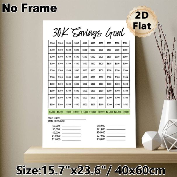 30K Savings Goal Painting Poster, Clear Minimalist Savings Tracking Chart Poster, Practical Tool To Plan And Monitor $30,000 Savings Progress, Ideal_maomaolike.com