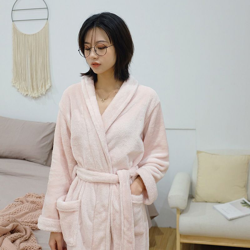Home Textile Soft Touch Micro Fleece Hooded Bathrobe Plush Long Spa Robe Absorbent Bathrobe_maomaolike.com