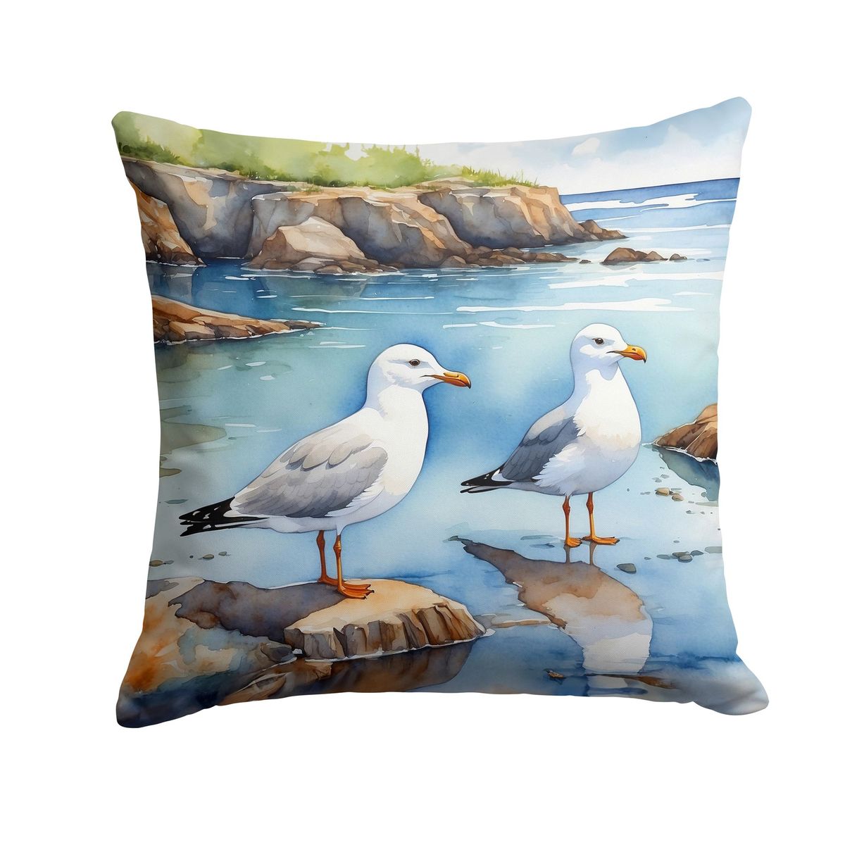 Gulls Scavenging Throw Pillow Machine Washable, Indoor Outdoor Decorative Pillow For Couch, Bed Or Patio, 14Hx14W_maomaolike.com