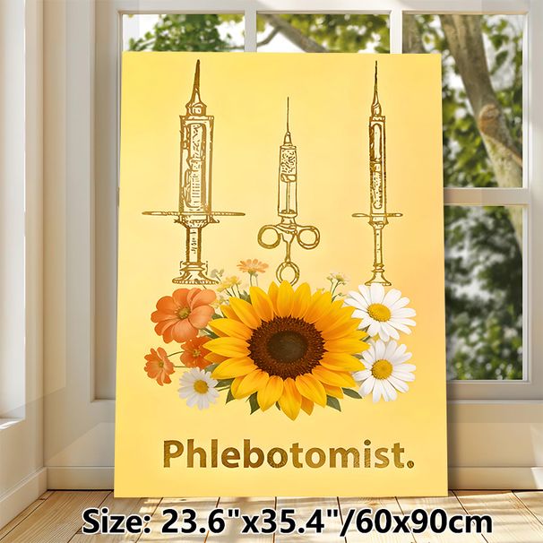 Phlebotomist Themed Painting Poster, Warm-toned Vintage Golden Syringe & Floral Poster, Gentle Medical-themed Decor Ideal For Clinic, Medical Office_maomaolike.com