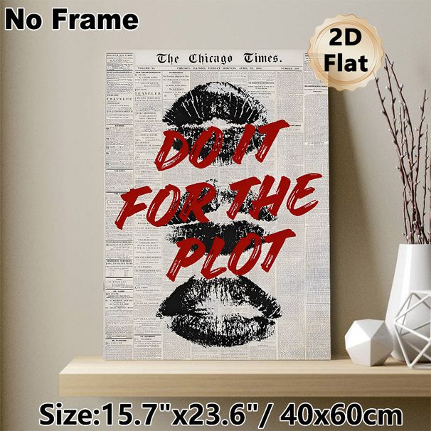 Vintage Newspaper & Lip Art Painting Poster, Bold Motivational Quote Retro Style Poster, Eye-catching Statement Decor Ideal For Bedroom, Living Room_maomaolike.com