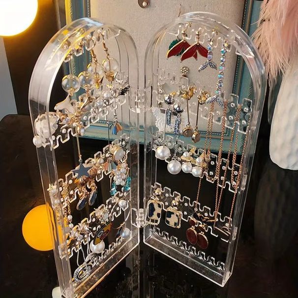 Rectangle Acrylic Earrings And Necklace Display Stand With 2 Doors, Transparent Jewelry Storage_maomaolike.com