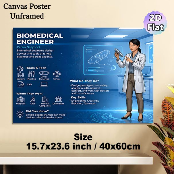 Biomedical Engineer Painting Poster, Informative Tech-style Graphic Poster, Educational Career Overview Reference For Office, Lab And Educational_maomaolike.com