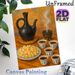 Tea & Snack Still Life Painting Poster, Warm-toned Realistic Still Life Poster, Cozy Tranquil Scene With Teapot, Incense, Decorated Tea Cups And Snack_maomaolike.com