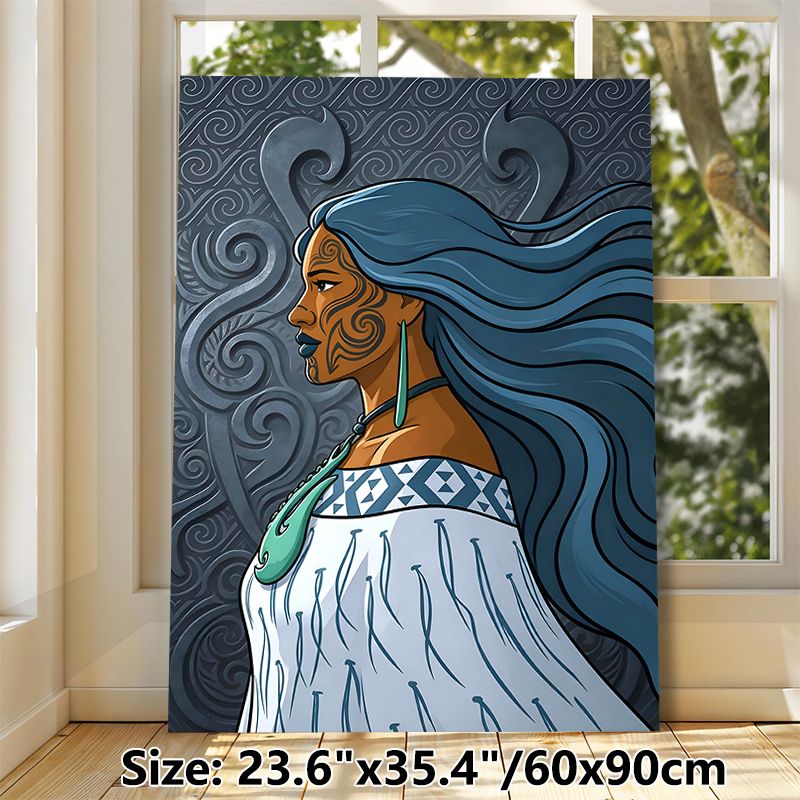 Maori Themed Painting Poster, Bold Tribal Style Portrait Poster, Distinctive Cultural Artwork Suitable For Living Room, Bedroom And Office Wall Decor_maomaolike.com