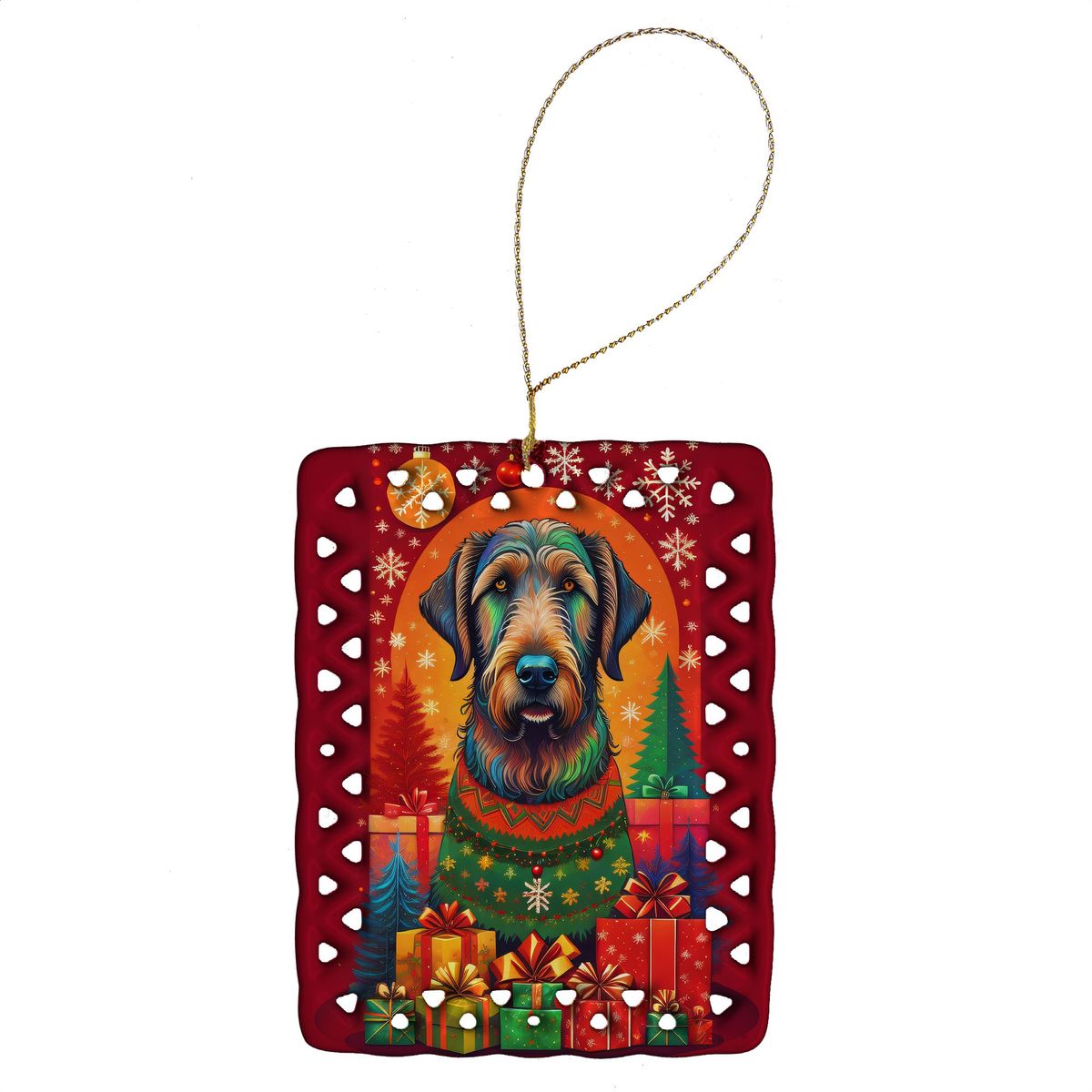 Irish Wolfhound Holiday Christmas Porcelain Ornament Christmas Tree Hanging Decorations For Home Christmas Holiday, Rectangle, Gift, Multicolor_maomaolike.com
