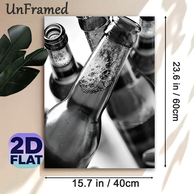 Beer Bottle Themed Painting Poster, Monochrome Close-up Of Beer Bottles With Frothy Bubbles Poster, Sleek Minimalist Artwork, Ideal For Home Bar_maomaolike.com