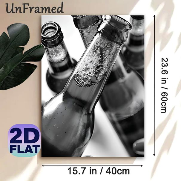 Beer Bottle Themed Painting Poster, Monochrome Close-up Of Beer Bottles With Frothy Bubbles Poster, Sleek Minimalist Artwork, Ideal For Home Bar_maomaolike.com