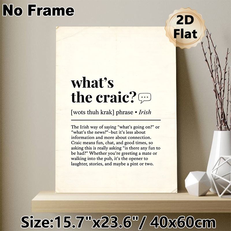 Irish Slang "What's The Craic?" Painting Poster, Vintage-style Typographic Text Poster, Cultural Irish Phrase Decor Ideal For Pub, Home Living Space_maomaolike.com