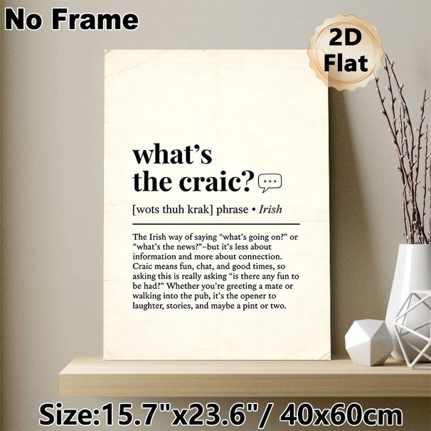 Irish Slang "What's The Craic?" Painting Poster, Vintage-style Typographic Text Poster, Cultural Irish Phrase Decor Ideal For Pub, Home Living Space_maomaolike.com
