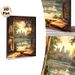 Zen Temple Waterscape Painting Poster, Warm-toned Tranquil Sunset View Poster, Serene Immersive Design Ideal For Living Room, Meditation Space_maomaolike.com
