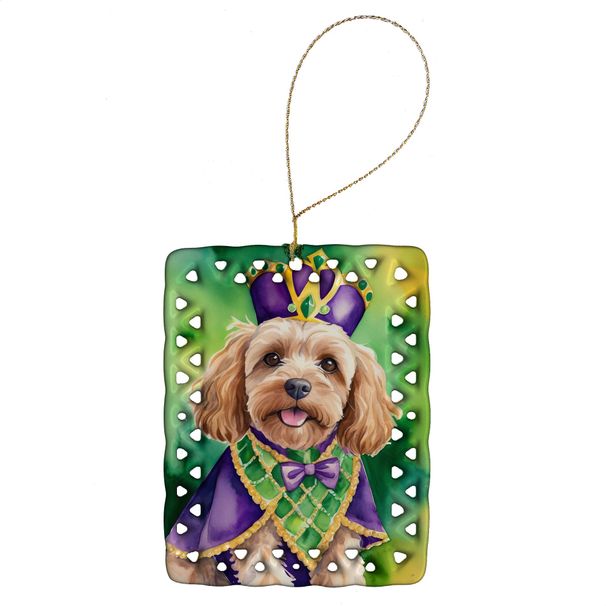 Cockapoo King Of Mardi Gras Porcelain Ornament Christmas Tree Hanging Decorations For Home Christmas Holiday, Rectangle, Gift, Multicolor_maomaolike.com