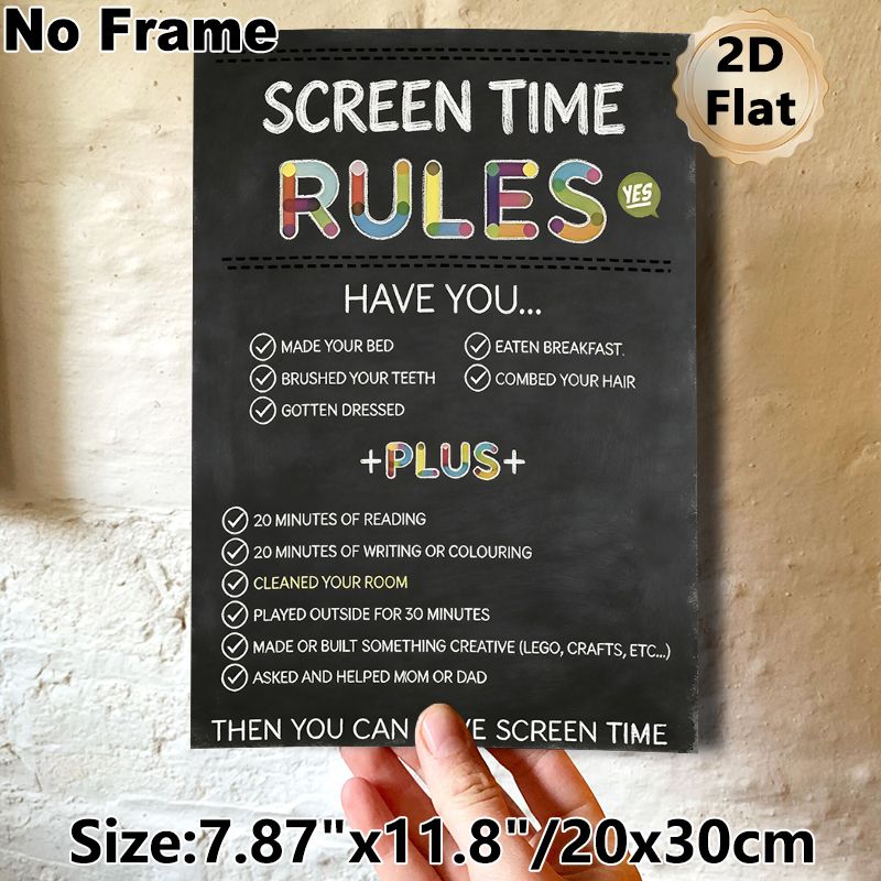 Screen Time Rules Painting Poster, Chalkboard-style Colorful Checklist Poster, Helps Establish Clear Daily Screen-time Guidelines, Suitable For Home_maomaolike.com
