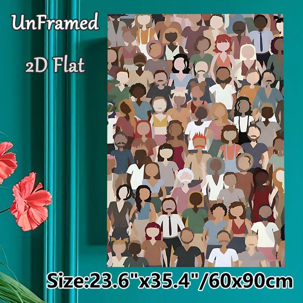 Diverse Multi-Ethnic Crowd Painting Poster, Vibrant Flat Illustration Poster, Highlights Human Diversity, Suitable For Home, Office And Living Room_maomaolike.com