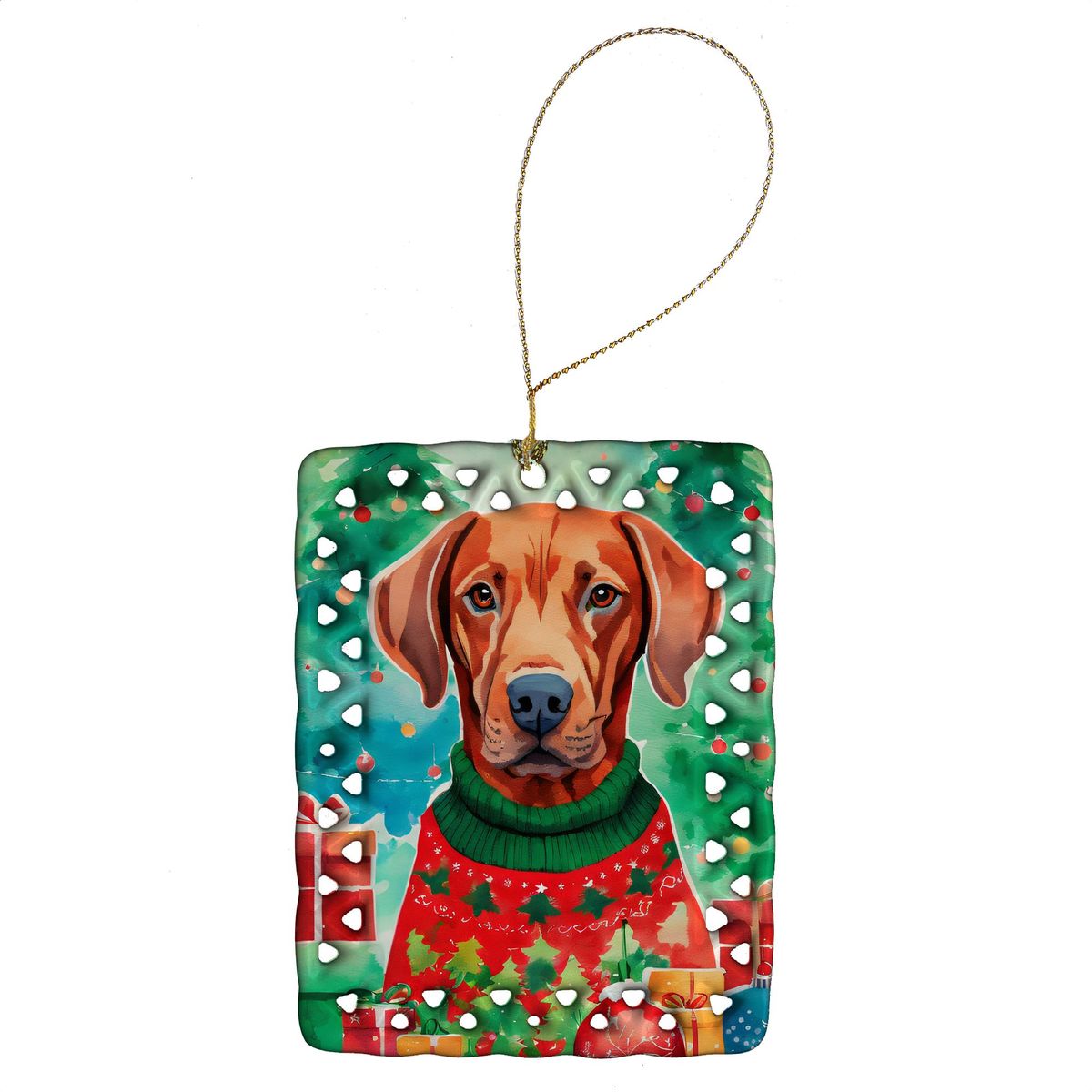 Vizsla Christmas Porcelain Ornament Christmas Tree Hanging Decorations For Home Christmas Holiday, Rectangle, Gift, Multicolor_maomaolike.com